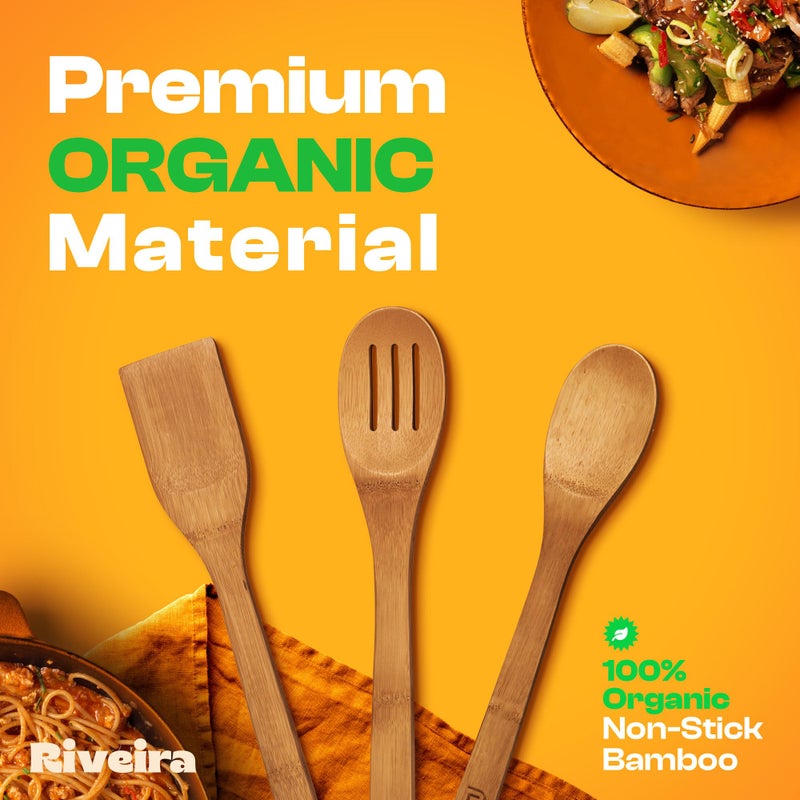 Riveira Dark Bamboo Wooden Spoons for Cooking 3-Piece  Apartment Essentials Wood Spatula Spoon Nonstick Kitchen Utensil Set Premium Quality Housewarming Gifts for Everyday Use - Image 2